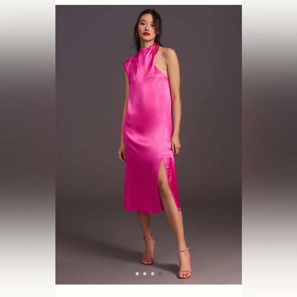Haze Wrap Warehouse Pink Wrap Dress Anthropologie Dresses Corey Lynn Calter  One Shoulder Hot Pink Silky Midi Dress Barbie Would Wear Poshmark
